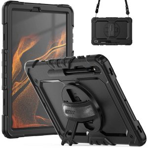 Accezz Rugged Backcover met schouderstrap Samsung Galaxy Tab S8 Plus / S7 Plus / S7 FE 5G - Zwart