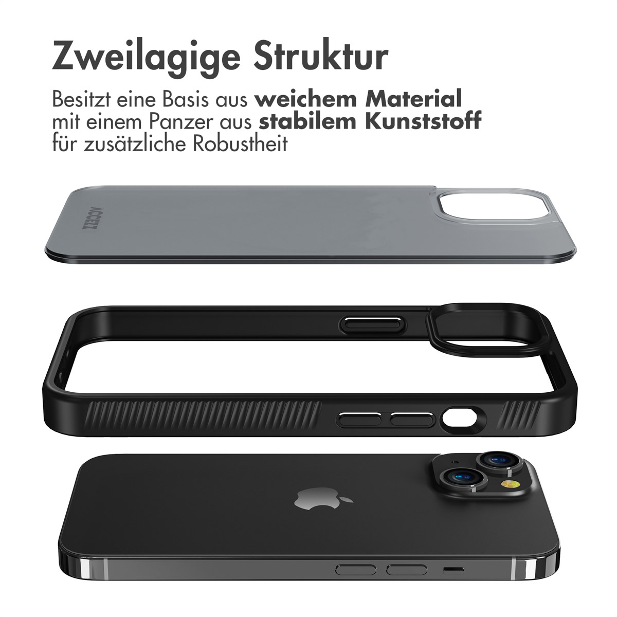 Accezz Rugged Frosted Backcover Apple iPhone 14 - Zwart - Afbeelding 6