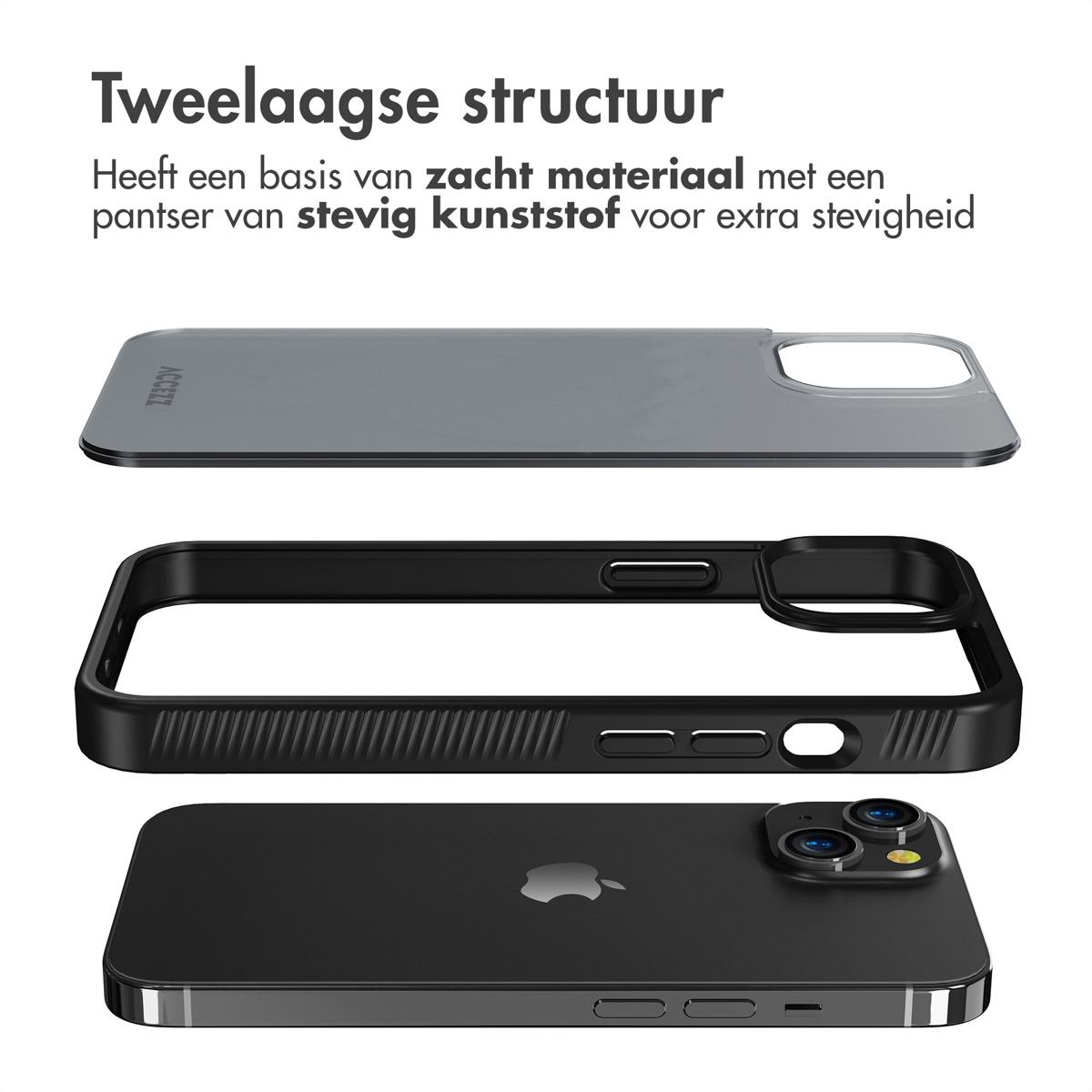 Accezz Rugged Frosted Backcover Apple iPhone 14 - Zwart - Afbeelding 4