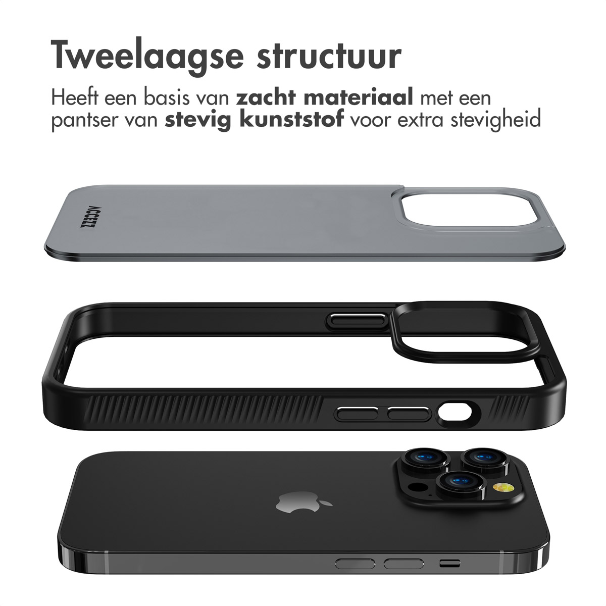 Accezz Rugged Frosted Backcover Apple iPhone 14 Pro - Zwart - Afbeelding 6