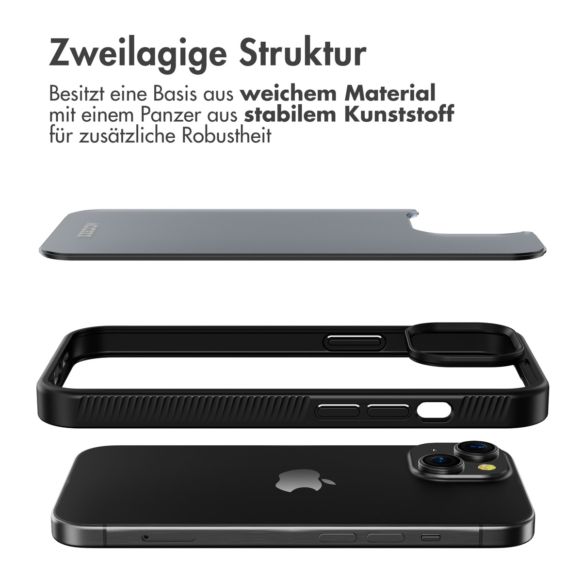 Accezz Rugged Frosted Backcover Apple iPhone 15 - Zwart - Afbeelding 8