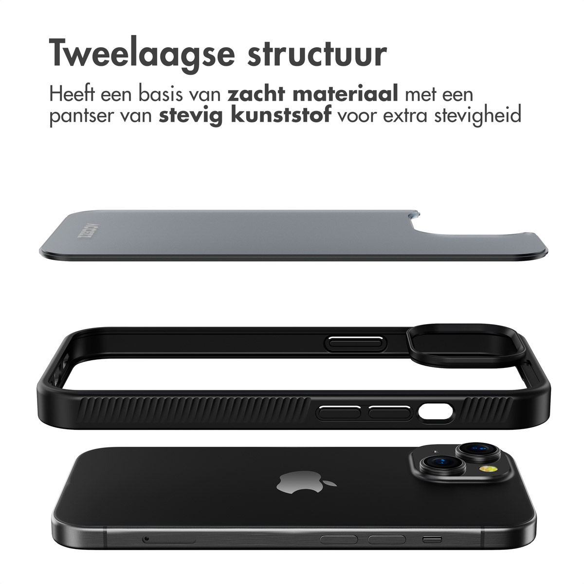 Accezz Rugged Frosted Backcover Apple iPhone 15 - Zwart - Afbeelding 2