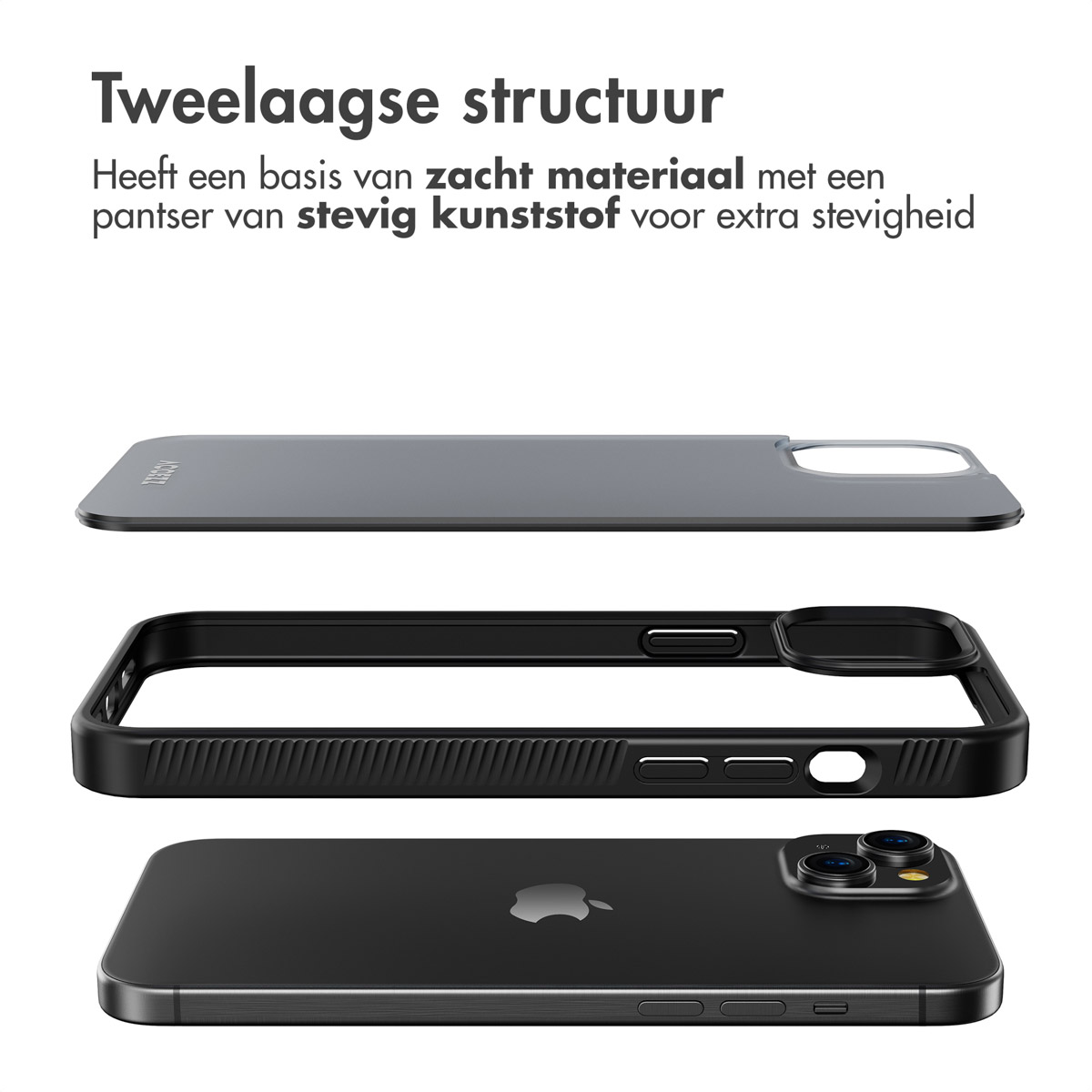 Accezz Rugged Frosted Backcover Apple iPhone 15 Plus - Zwart - Afbeelding 2