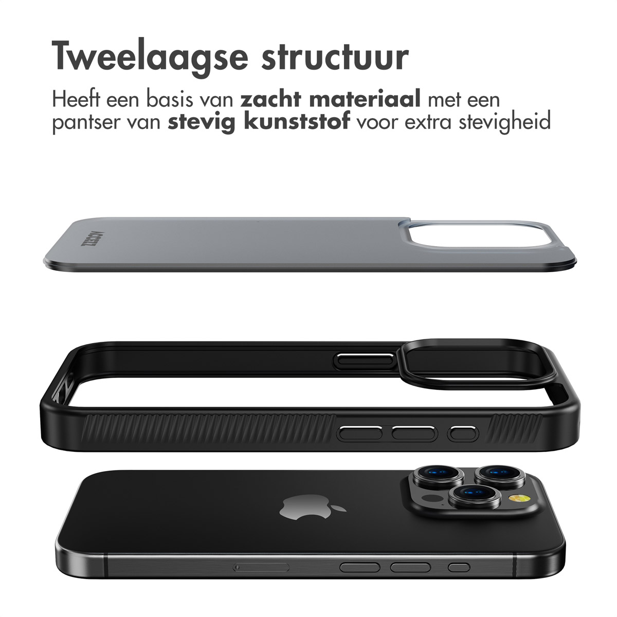 Accezz Rugged Frosted Backcover Apple iPhone 15 Pro - Zwart - Afbeelding 2