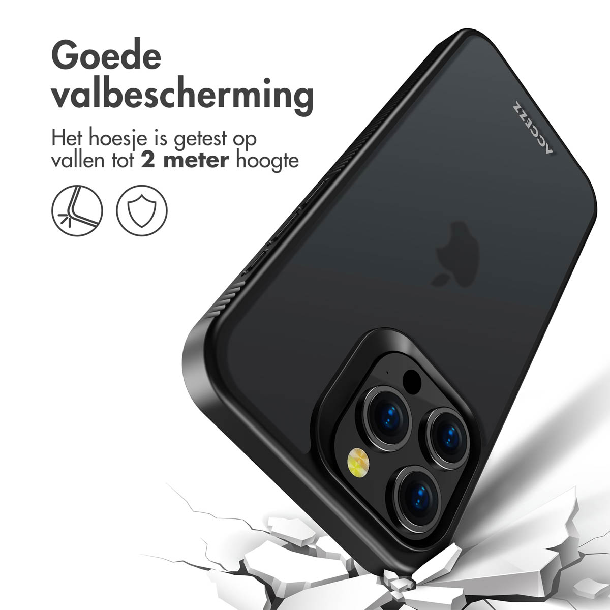 Accezz Rugged Frosted Backcover Apple iPhone 15 Pro Max - Zwart - Afbeelding 2