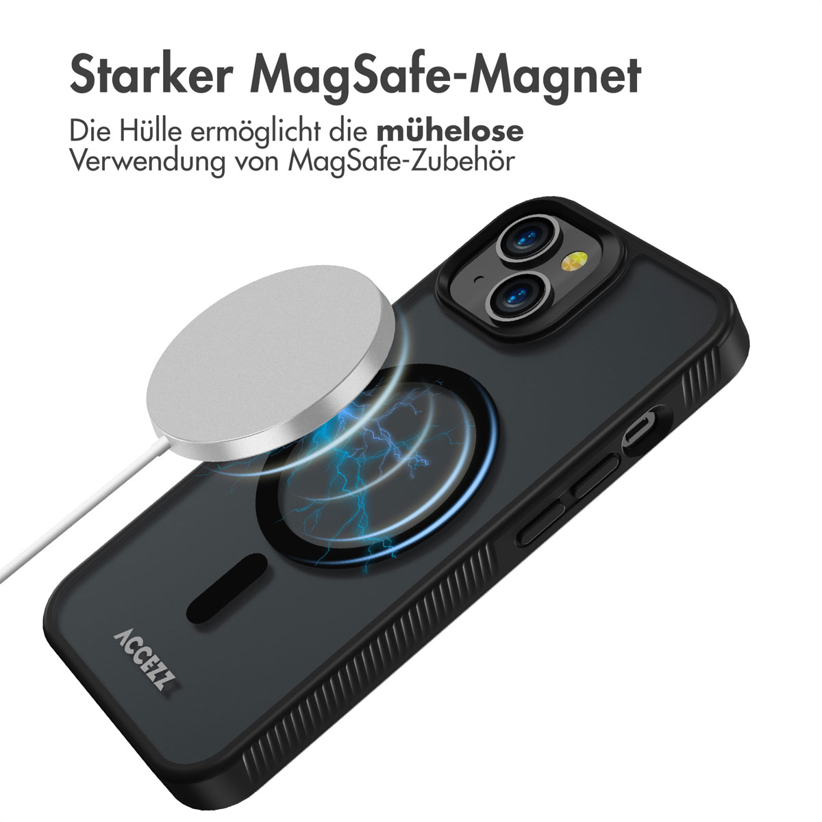 Accezz Rugged Frosted MagSafe Backcover Apple iPhone 14 - Zwart - Afbeelding 6