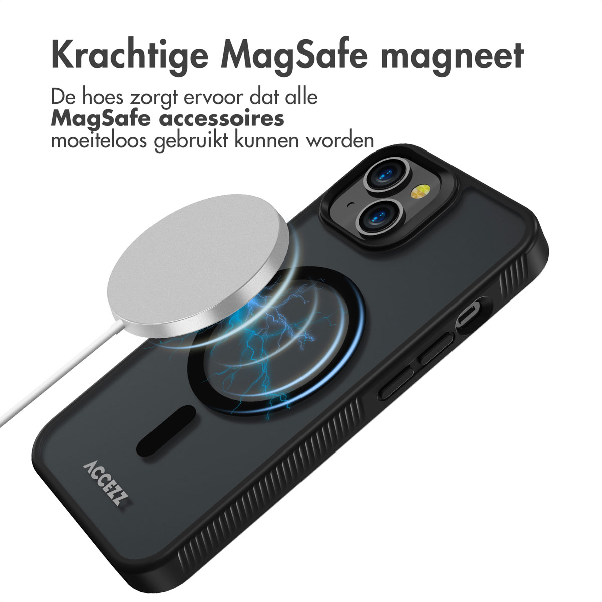 Accezz Rugged Frosted MagSafe Backcover Apple iPhone 14 - Zwart - Afbeelding 2