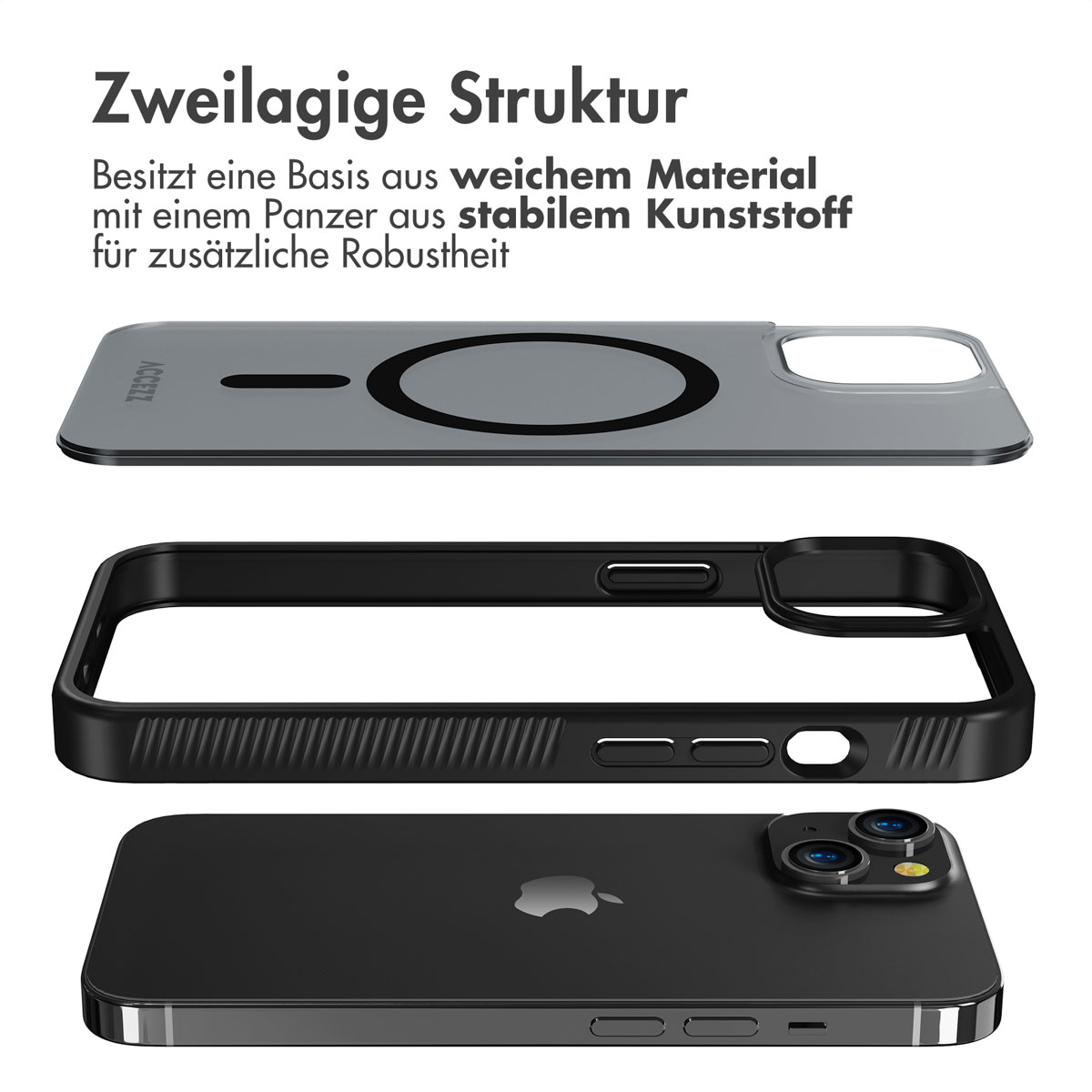 Accezz Rugged Frosted MagSafe Backcover Apple iPhone 14 - Zwart - Afbeelding 5