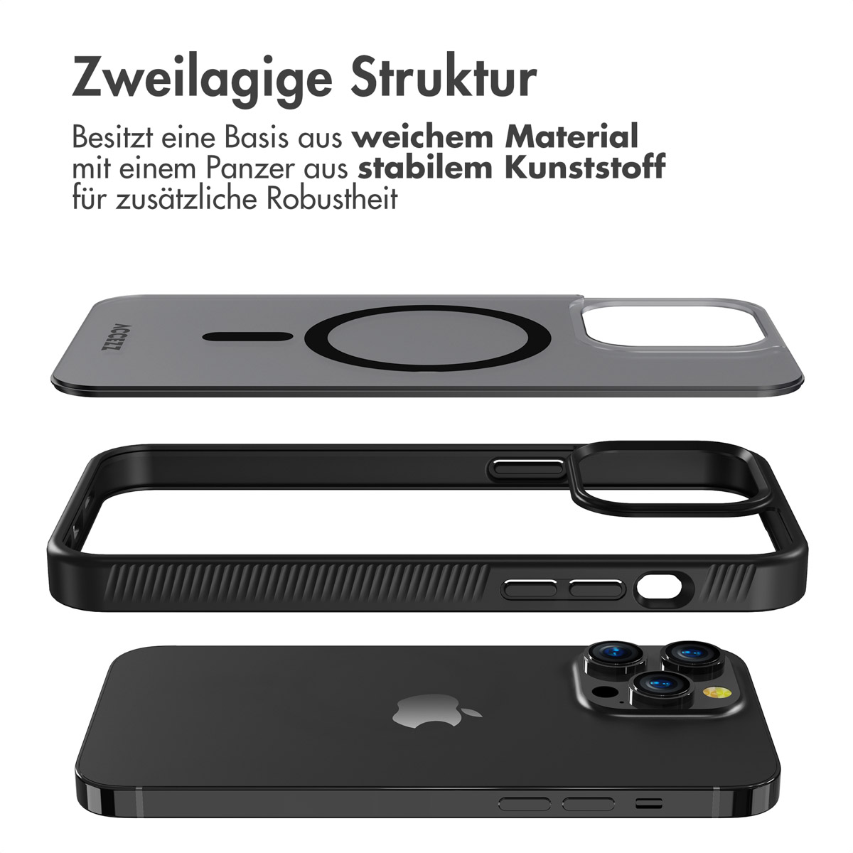 Accezz Rugged Frosted MagSafe Backcover Apple iPhone 14 Pro Max - Zwart - Afbeelding 4