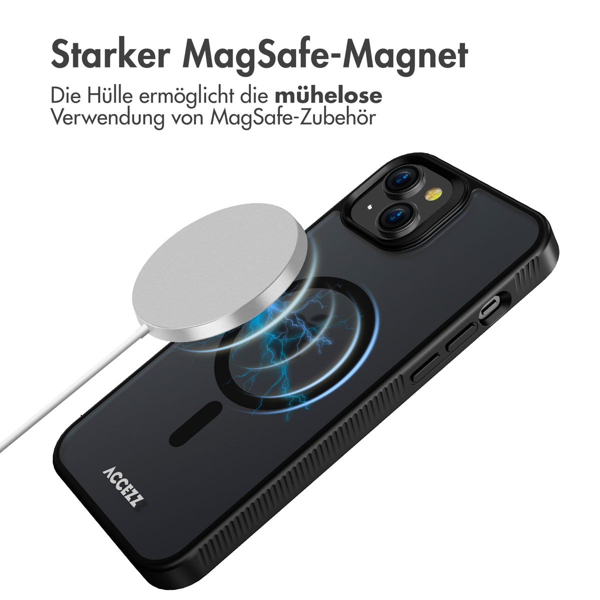 Accezz Rugged Frosted MagSafe Backcover Apple iPhone 15 Plus - Zwart - Afbeelding 6