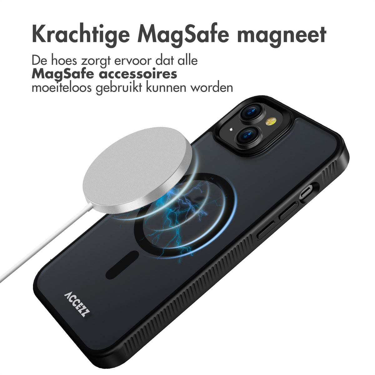 Accezz Rugged Frosted MagSafe Backcover Apple iPhone 15 Plus - Zwart - Afbeelding 6