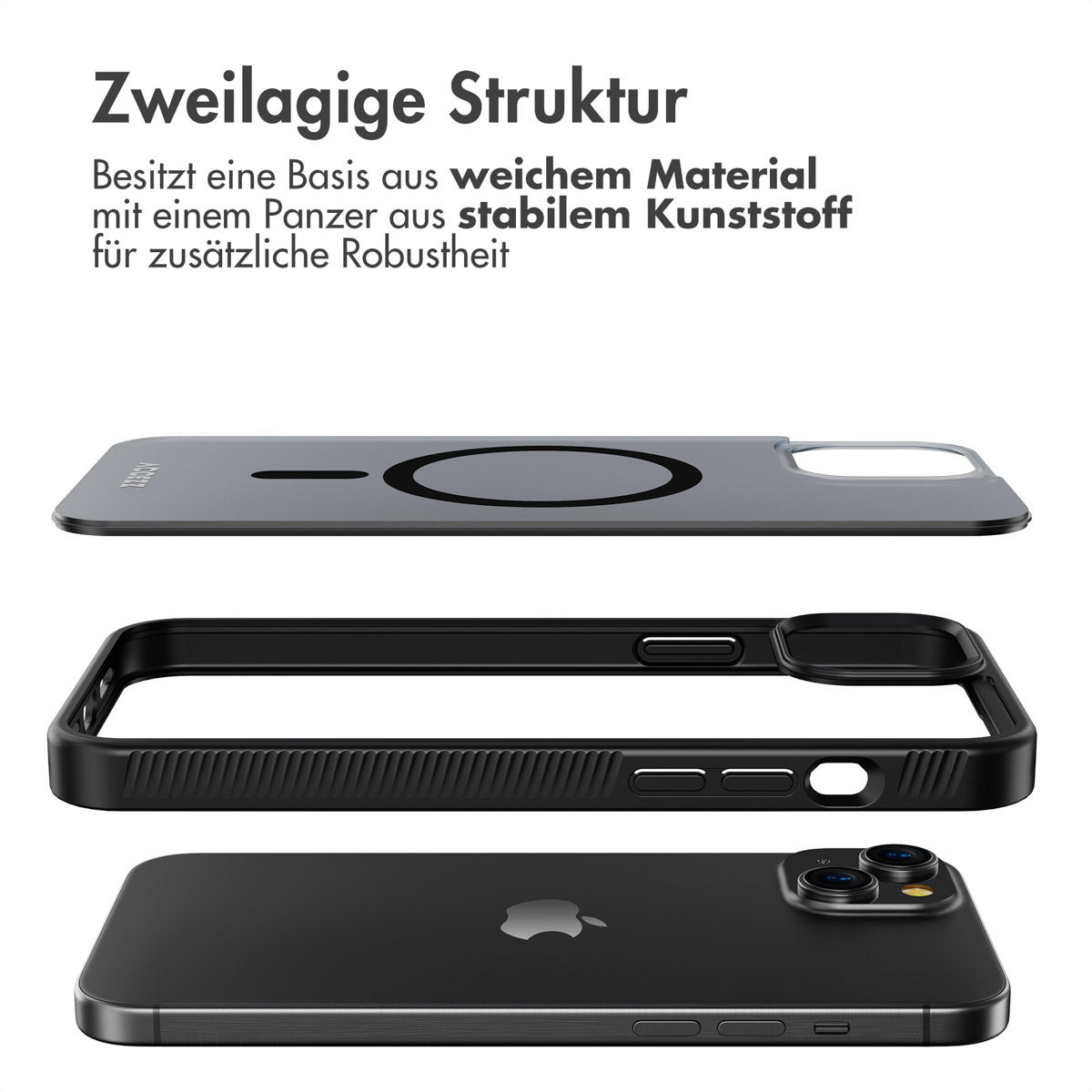 Accezz Rugged Frosted MagSafe Backcover Apple iPhone 15 Plus - Zwart - Afbeelding 5