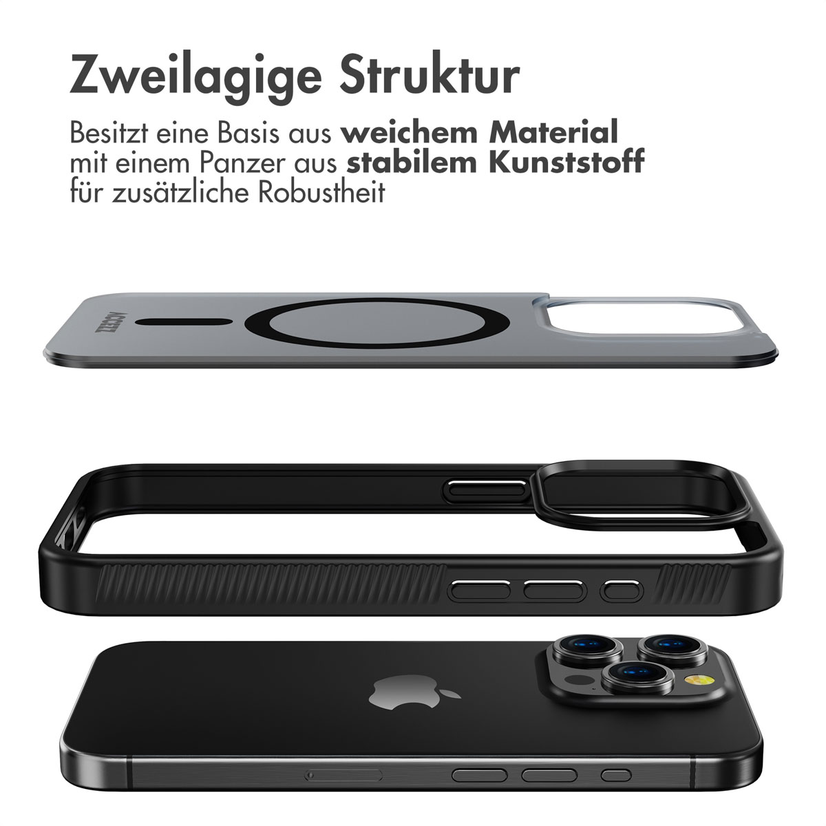 Accezz Rugged Frosted MagSafe Backcover Apple iPhone 15 Pro - Zwart - Afbeelding 5