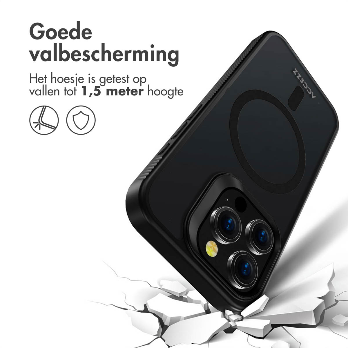 Accezz Rugged Frosted MagSafe Backcover Apple iPhone 15 Pro Max - Zwart - Afbeelding 4