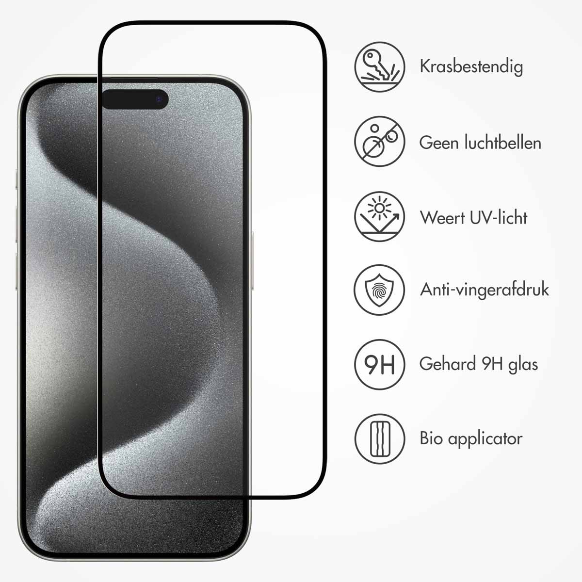 Accezz Gehard Glas Full Cover Screenprotector met applicator Apple iPhone 15 - Afbeelding 2