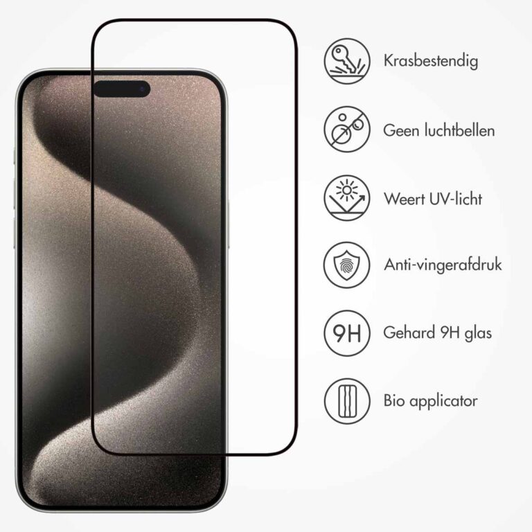 Accezz Gehard Glas Full Cover Screenprotector met applicator Apple iPhone 15 Pro - Transparant - Afbeelding 2