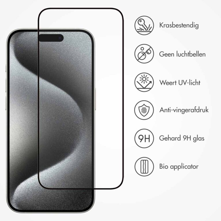 Accezz Gehard Glas Full Cover Screenprotector met applicator Apple iPhone 15 Pro Max - Transparant - Afbeelding 2