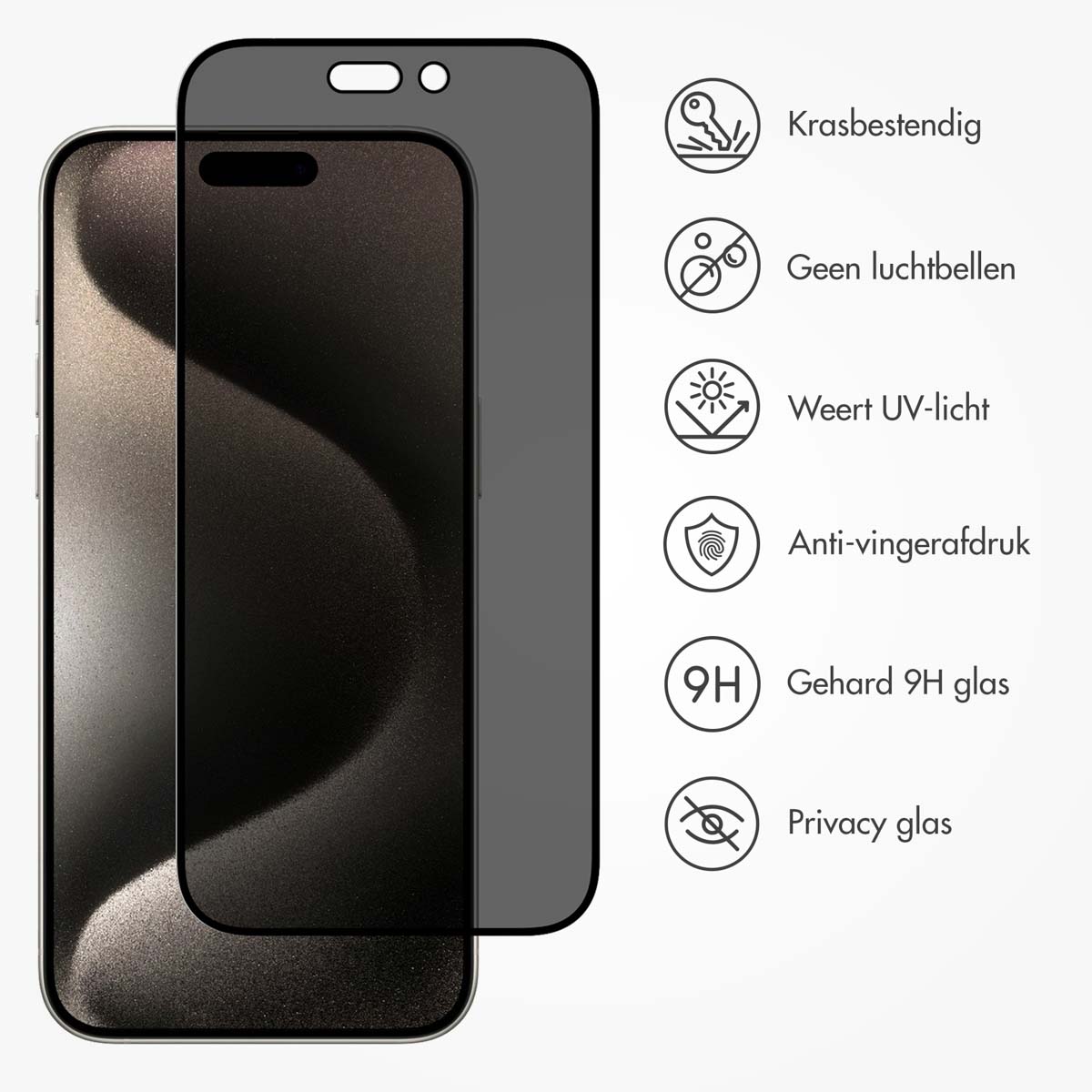 Accezz Gehard Glas Privacy Screenprotector Apple iPhone 15 Pro - Afbeelding 8