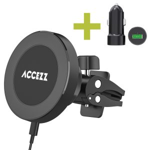 Accezz Telefoonhouder auto met Magsafe - Draadloze oplader - Ventilatierooster - Zwart