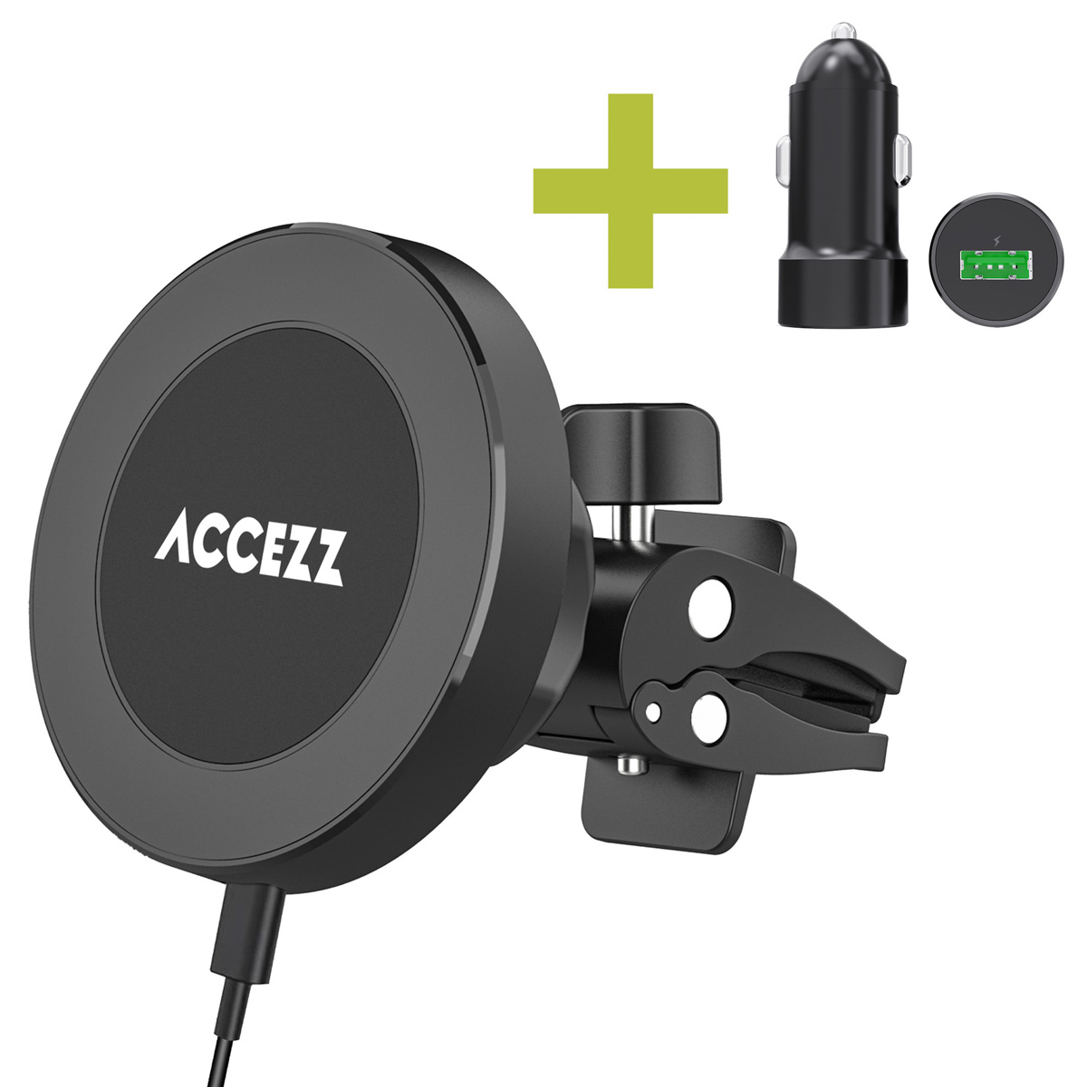 Accezz Telefoonhouder auto met Magsafe – Draadloze oplader – Ventilatierooster – Zwart
