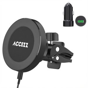 Accezz Telefoonhouder auto met Magsafe - Draadloze oplader - Ventilatierooster - Zwart
