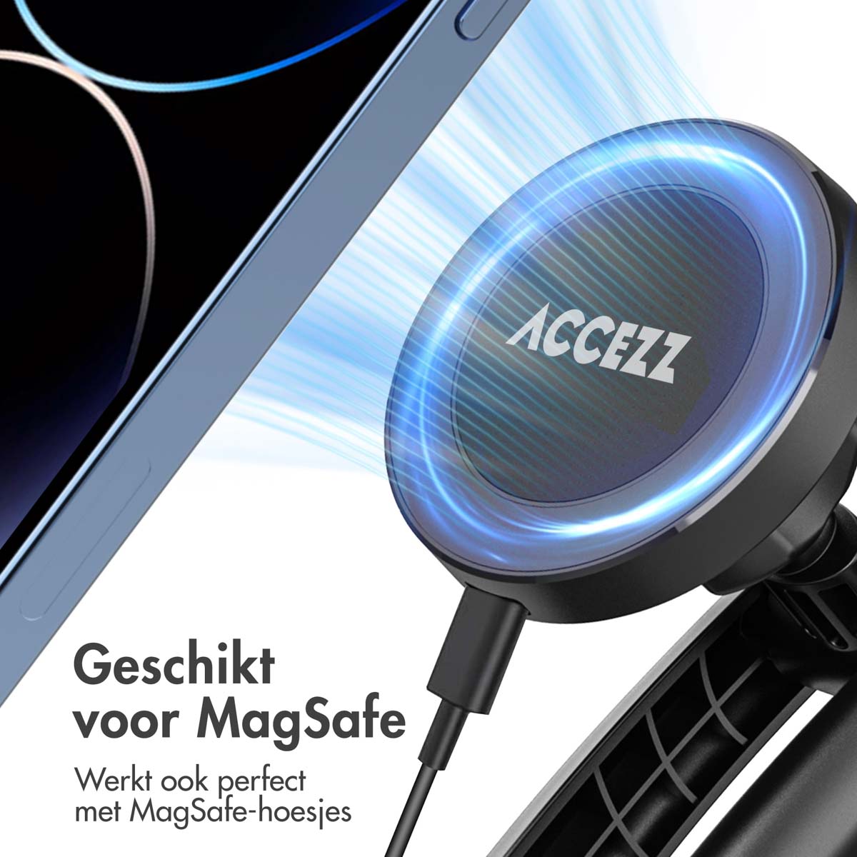 Accezz Telefoonhouder auto met MagSafe - Draadloze oplader - Dashboard en voorruit - Zwart - Afbeelding 5