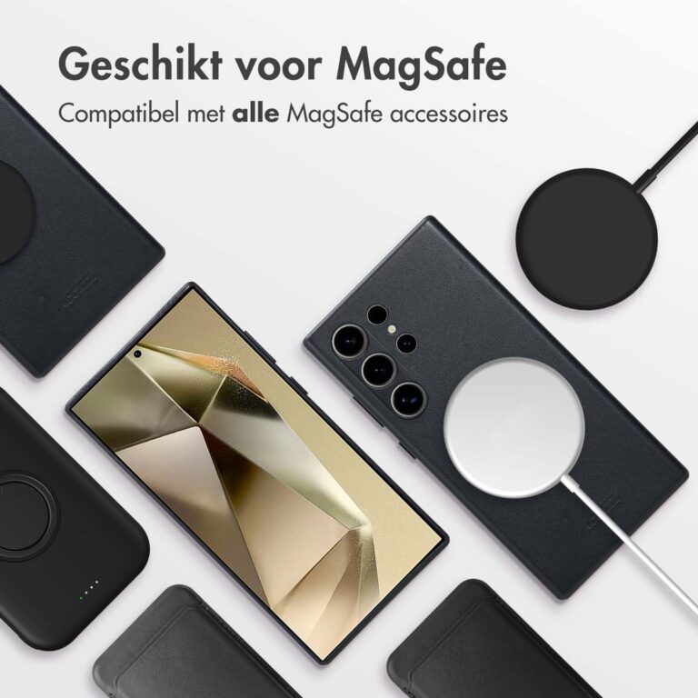 Accezz MagSafe Leather Backcover Samsung Galaxy S24 Ultra - Onyx Black - Afbeelding 9