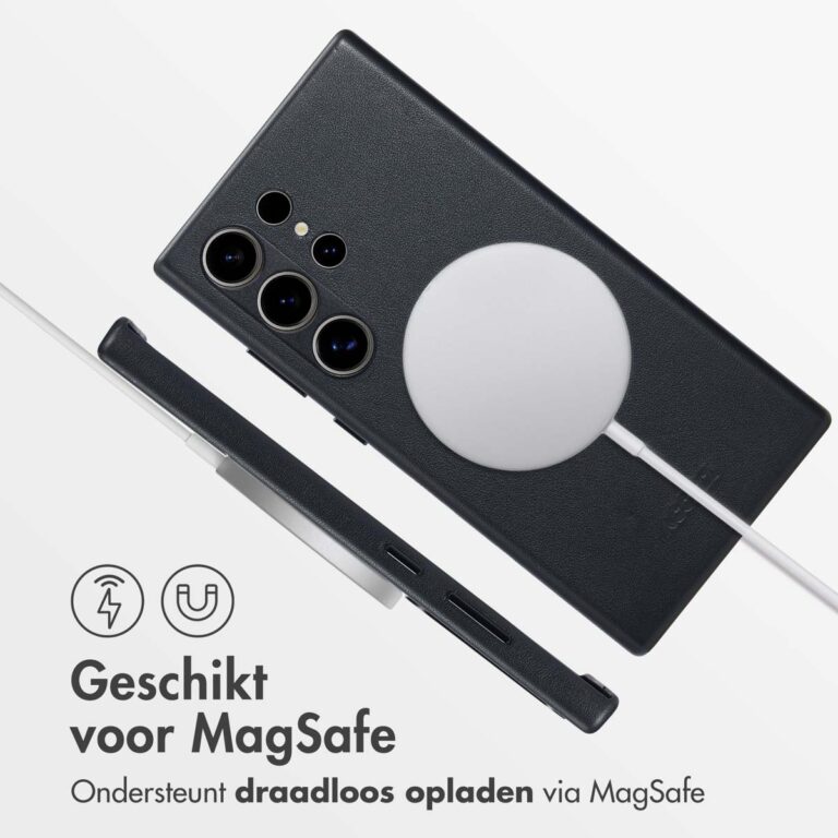 Accezz MagSafe Leather Backcover Samsung Galaxy S24 Ultra - Onyx Black - Afbeelding 7