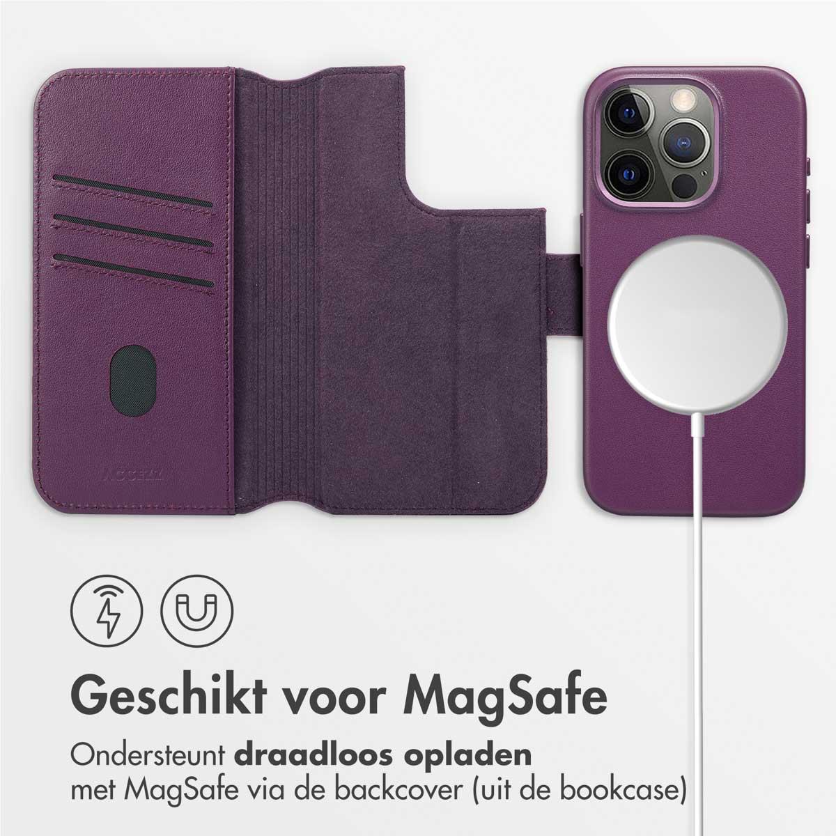 Accezz Leather Bookcase 2-in-1 met MagSafe Apple iPhone 15 Pro - Heath Purple - Afbeelding 3