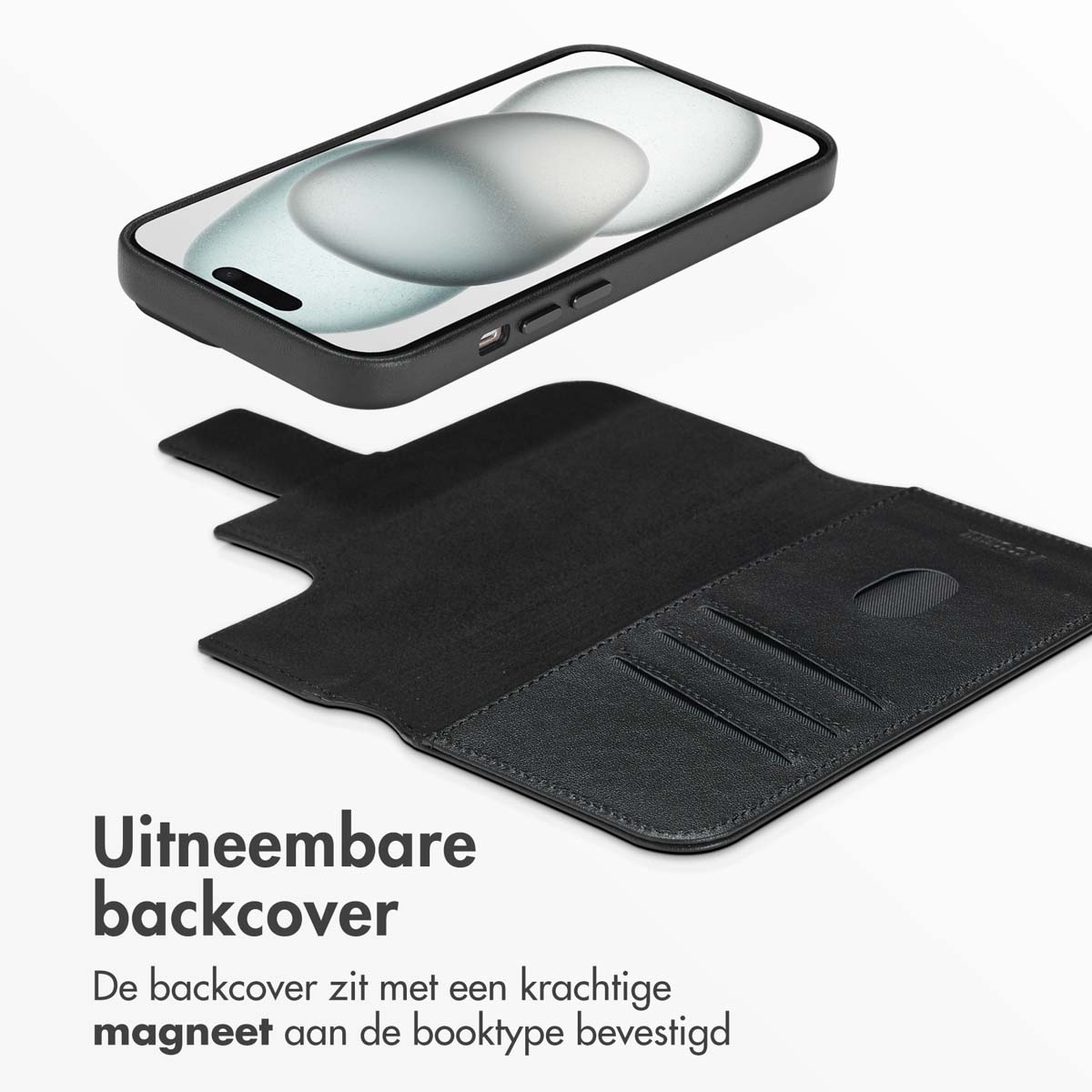 Accezz Leather Bookcase 2-in-1 met MagSafe Apple iPhone 15 - Onyx Black - Afbeelding 2