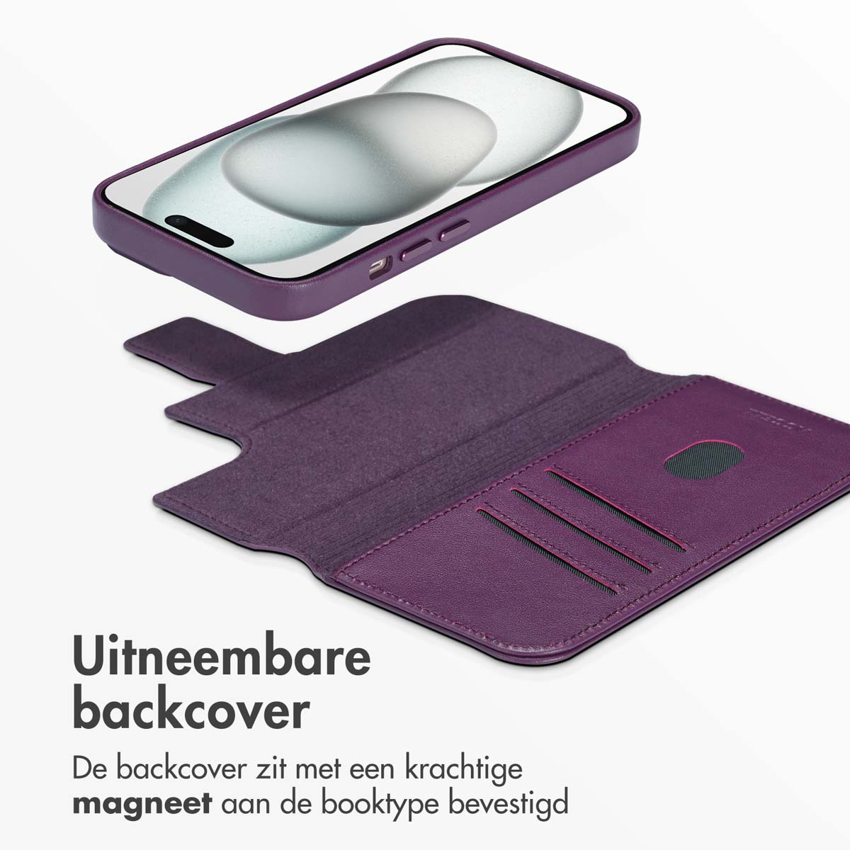Accezz Leather Bookcase 2-in-1 met MagSafe Apple iPhone 15 - Heath Purple - Afbeelding 4