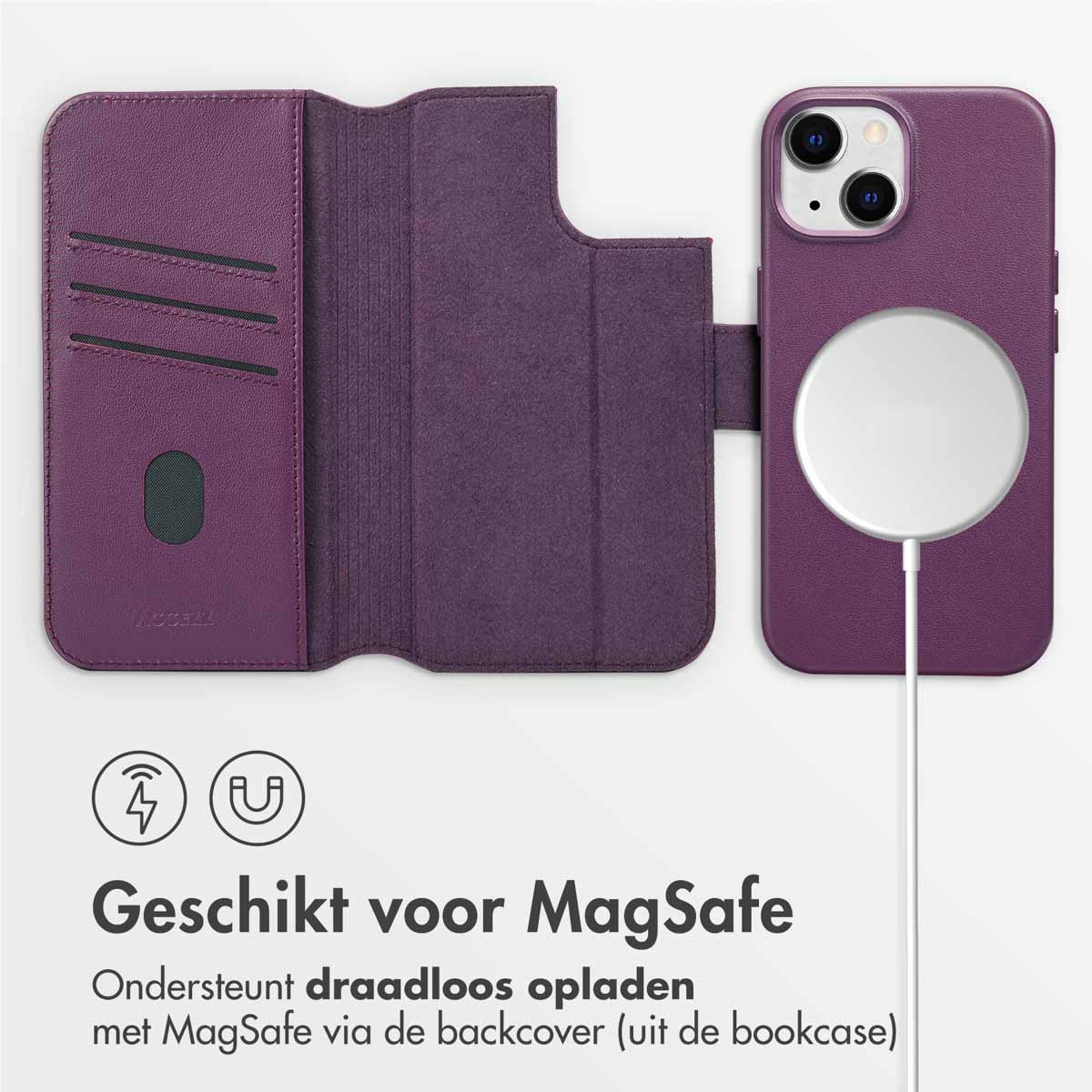 Accezz Leather Bookcase 2-in-1 met MagSafe Apple iPhone 15 - Heath Purple - Afbeelding 3