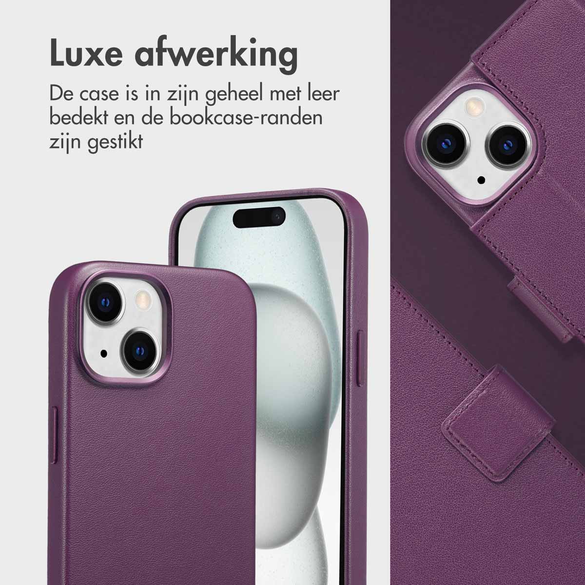 Accezz Leather Bookcase 2-in-1 met MagSafe Apple iPhone 15 - Heath Purple - Afbeelding 2