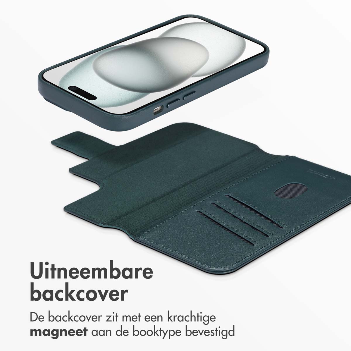 Accezz Leather Bookcase 2-in-1 met MagSafe Apple iPhone 15 - Cedar Green - Afbeelding 2