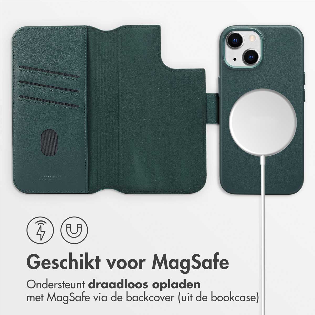 Accezz Leather Bookcase 2-in-1 met MagSafe Apple iPhone 15 - Cedar Green