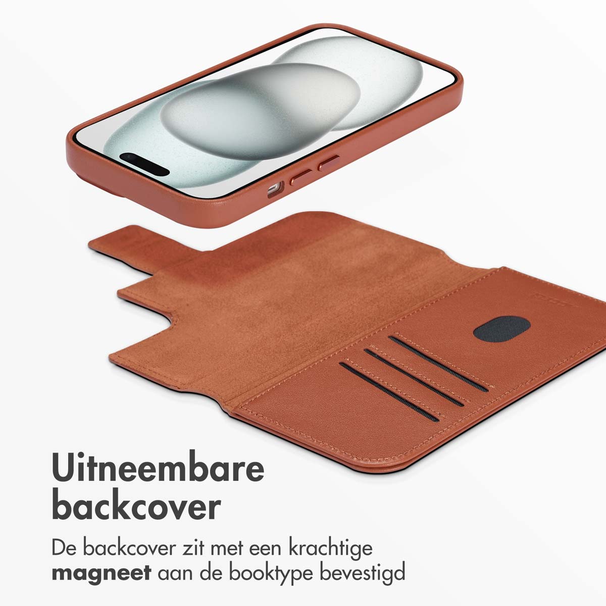 Accezz Leather Bookcase 2-in-1 met MagSafe Apple iPhone 15 - Sienna Brown - Afbeelding 2