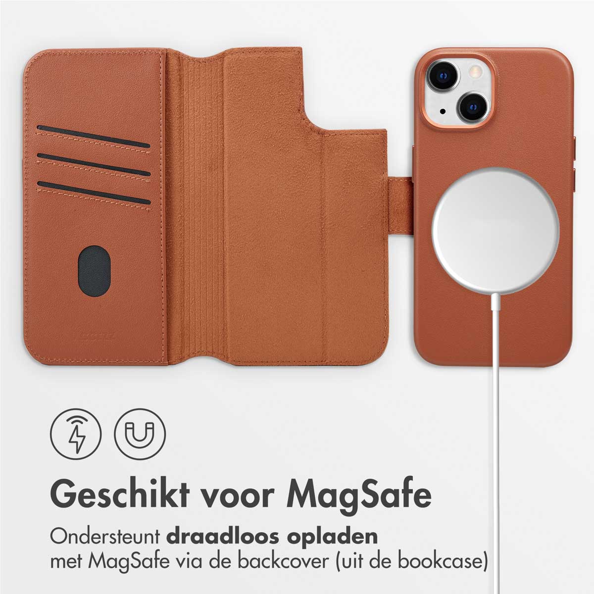 Accezz Leather Bookcase 2-in-1 met MagSafe Apple iPhone 15 - Sienna Brown