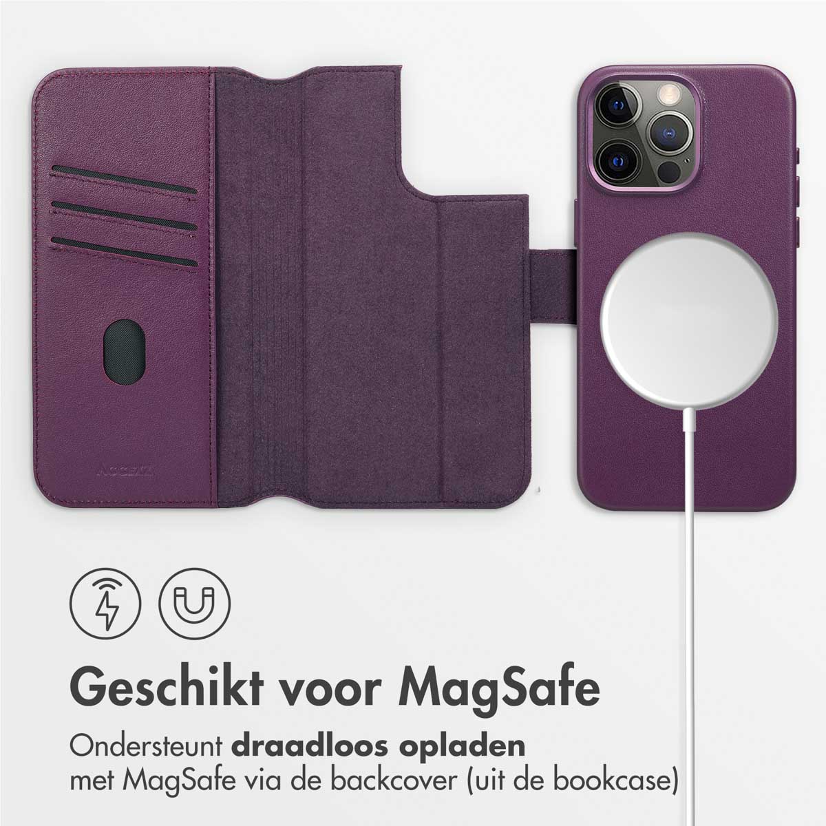 Accezz Leather Bookcase 2-in-1 met MagSafe Apple iPhone 15 Pro Max - Heath Purple - Afbeelding 3