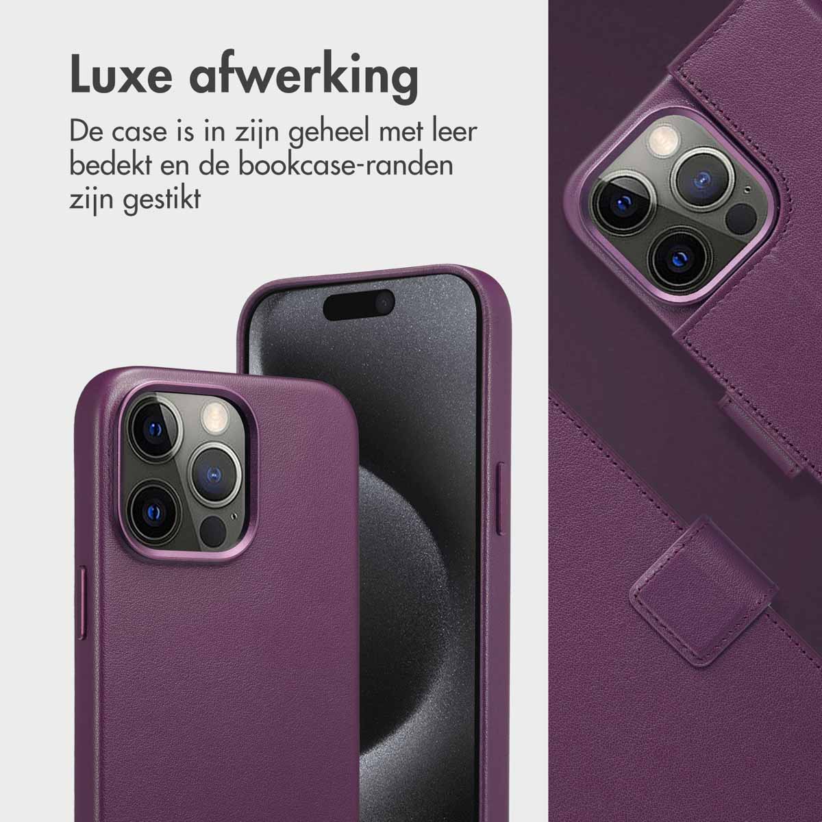 Accezz Leather Bookcase 2-in-1 met MagSafe Apple iPhone 15 Pro Max - Heath Purple - Afbeelding 2