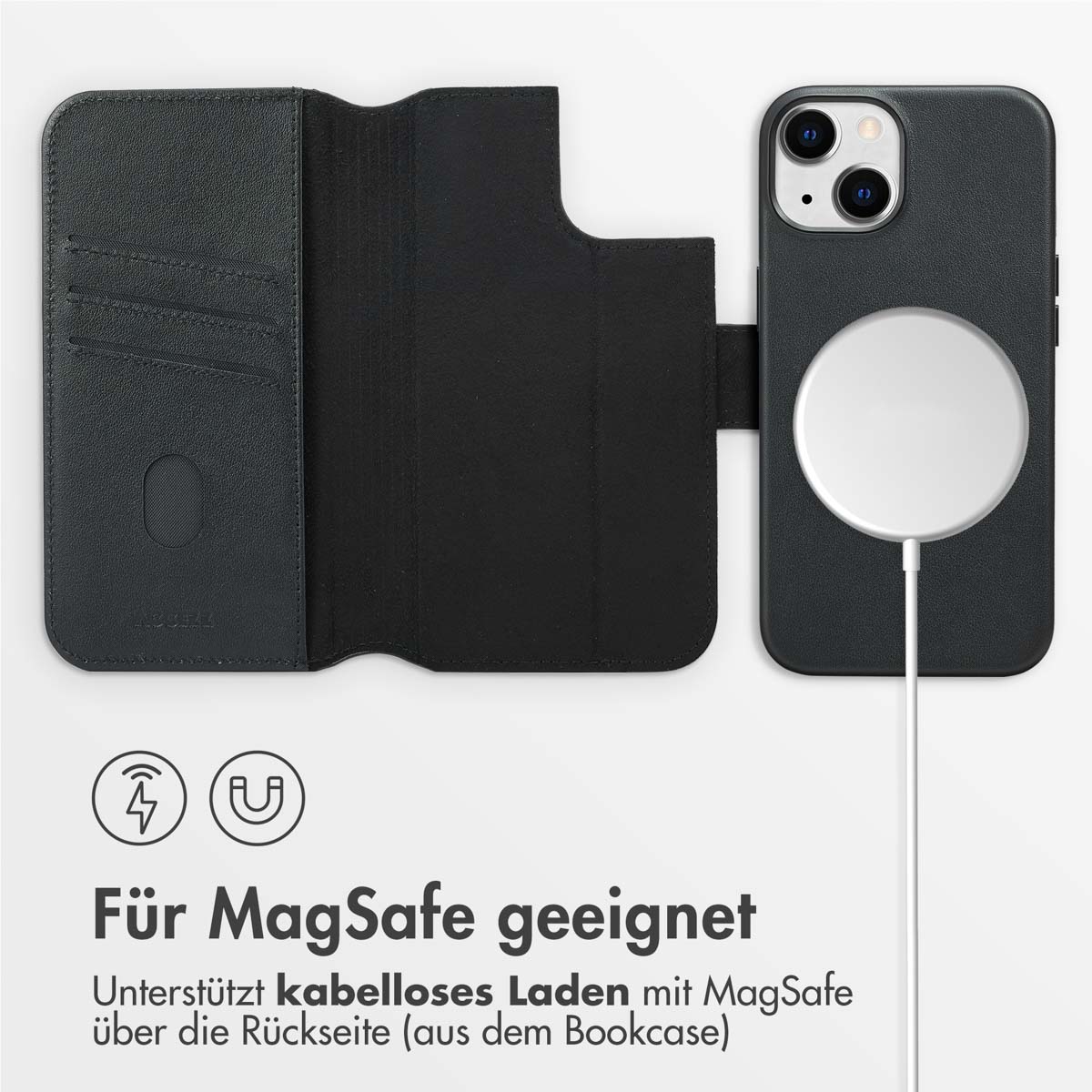 Accezz Leather Bookcase 2-in-1 met MagSafe Apple iPhone 14 - Onyx Black - Afbeelding 8