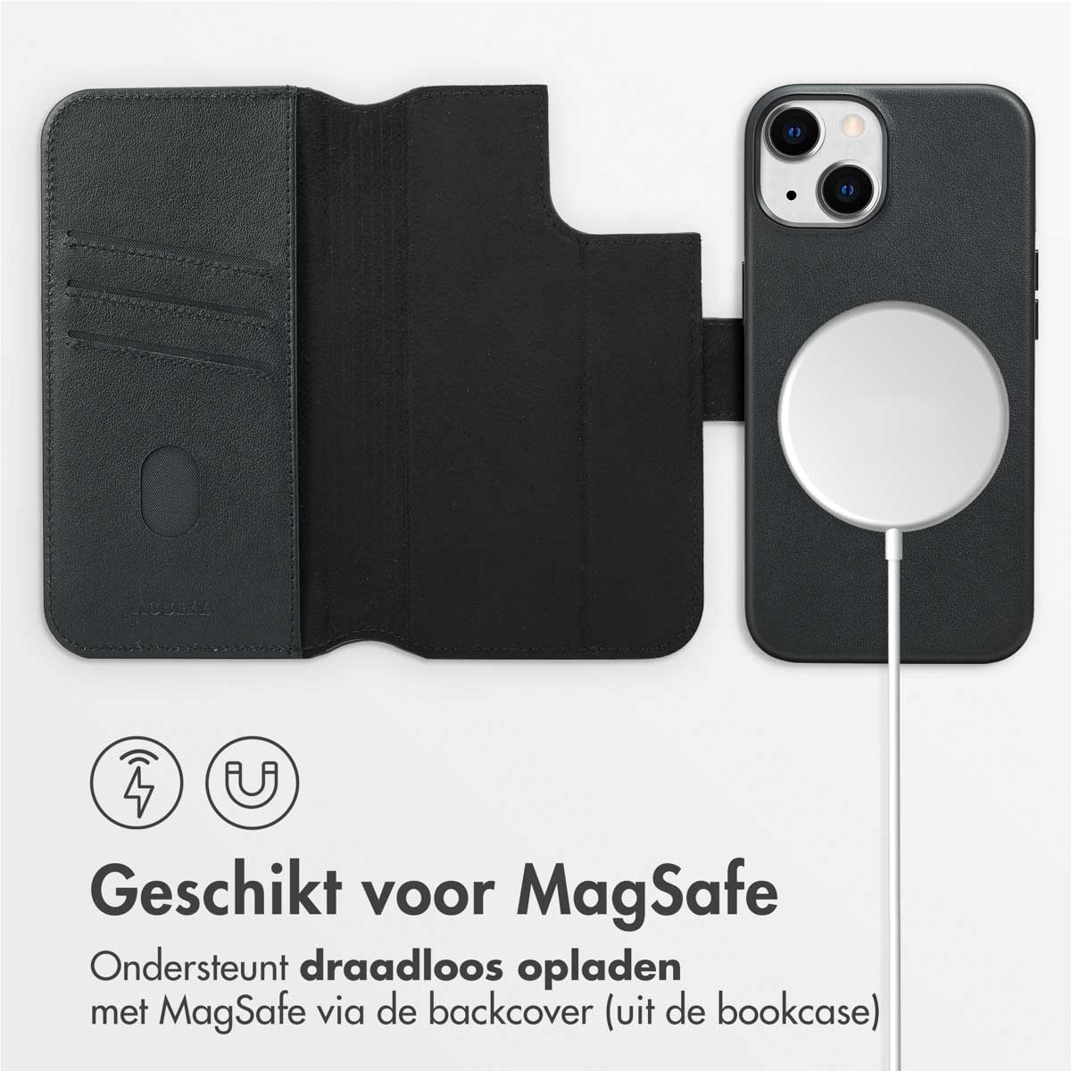 Accezz Leather Bookcase 2-in-1 met MagSafe Apple iPhone 14 - Onyx Black - Afbeelding 9