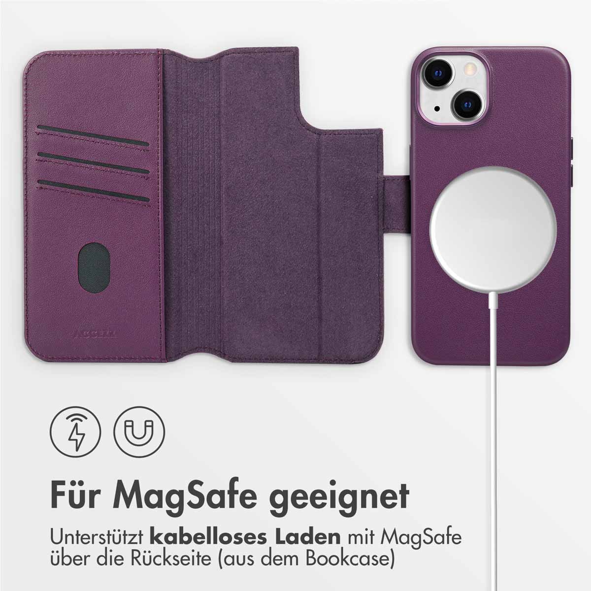 Accezz Leather Bookcase 2-in-1 met MagSafe Apple iPhone 14 - Heath Purple - Afbeelding 9