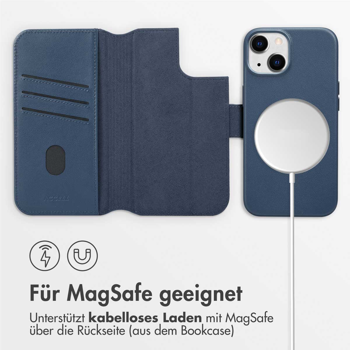 Accezz Leather Bookcase 2-in-1 met MagSafe Apple iPhone 14 - Nightfall Blue - Afbeelding 8