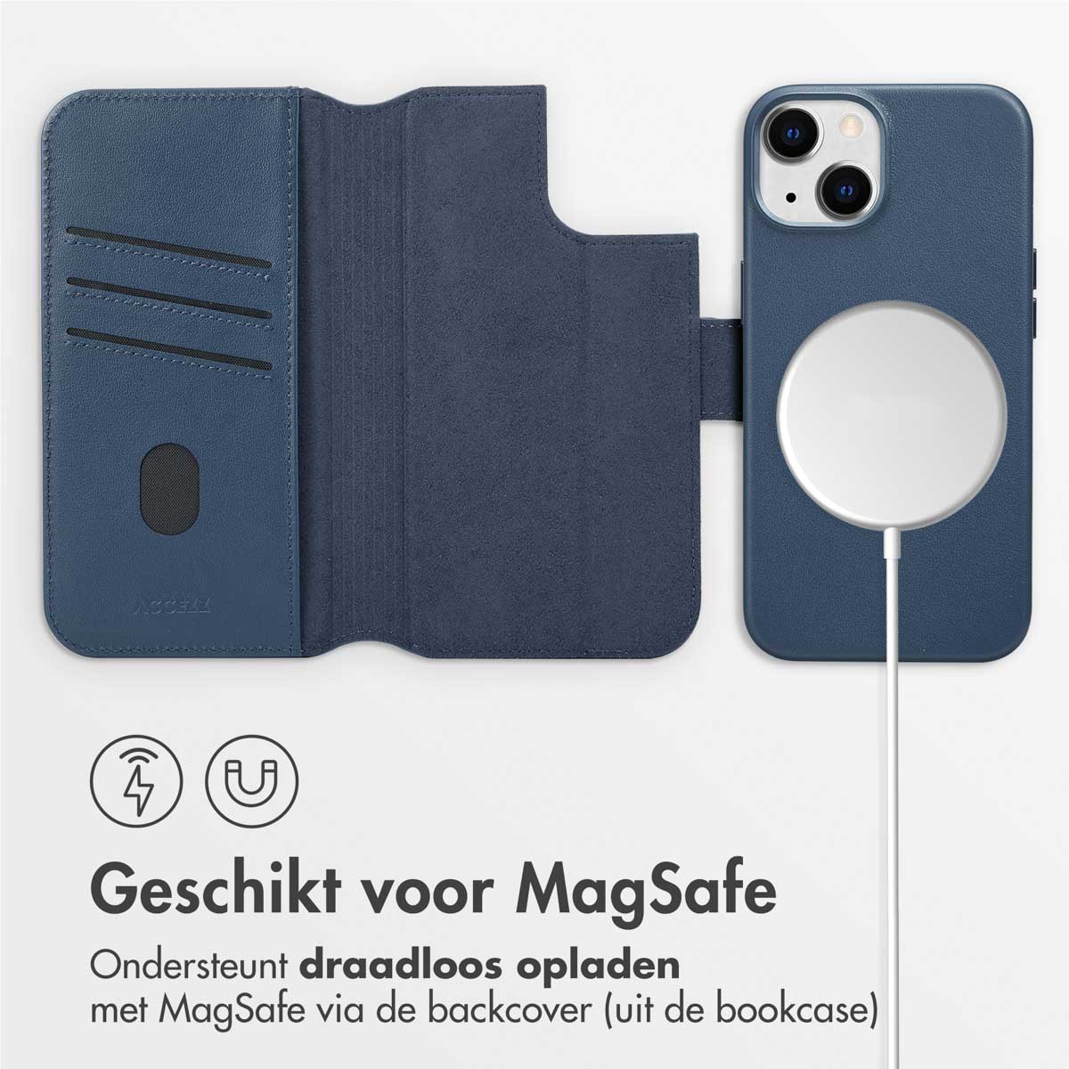 Accezz Leather Bookcase 2-in-1 met MagSafe Apple iPhone 14 - Nightfall Blue - Afbeelding 9