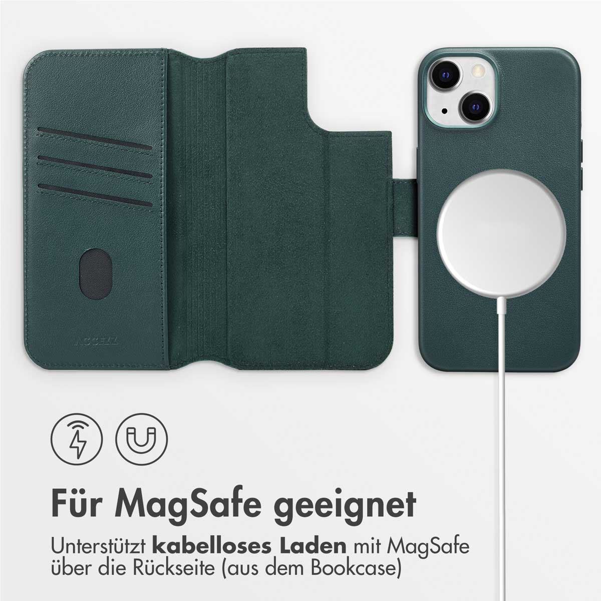 Accezz Leather Bookcase 2-in-1 met MagSafe Apple iPhone 14 - Cedar Green - Afbeelding 8