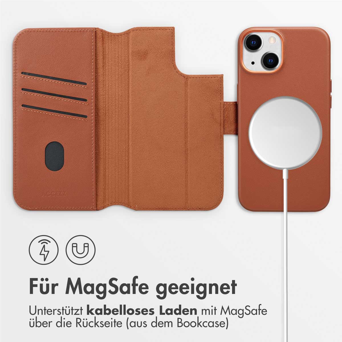 Accezz Leather Bookcase 2-in-1 met MagSafe Apple iPhone 14 - Sienna Brown - Afbeelding 8