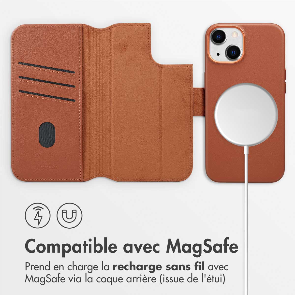 Accezz Leather Bookcase 2-in-1 met MagSafe Apple iPhone 14 - Sienna Brown - Afbeelding 7
