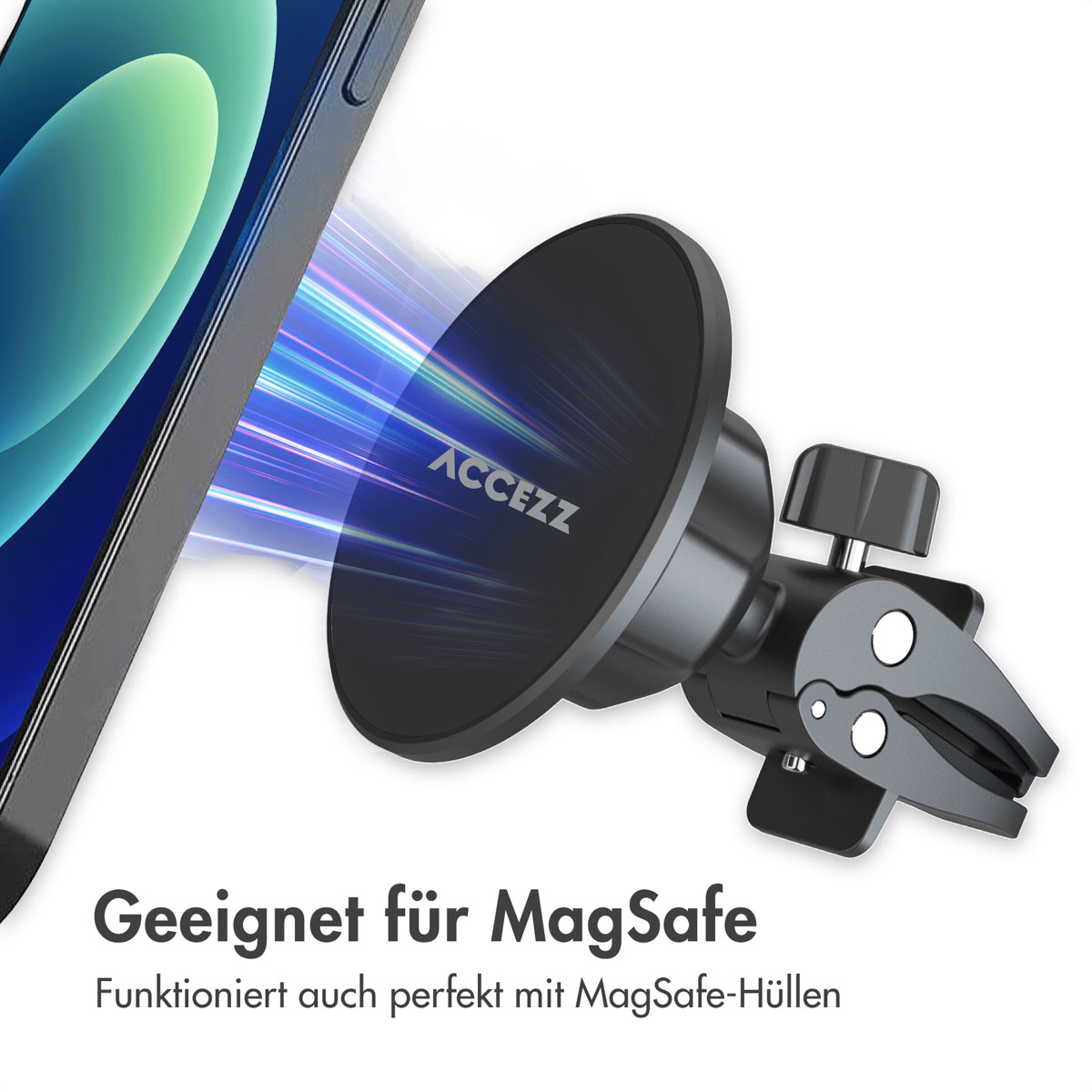 Accezz Telefoonhouder auto - MagSafe - Inclusief Magnetische Cirkel - Ventilatierooster - Zwart - Afbeelding 6