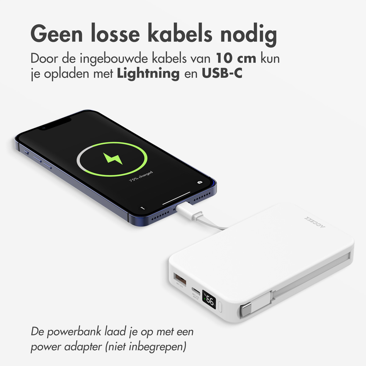 Accezz Powerbank 10.000 mAh met geïntegreerde kabels - Wit - Afbeelding 8