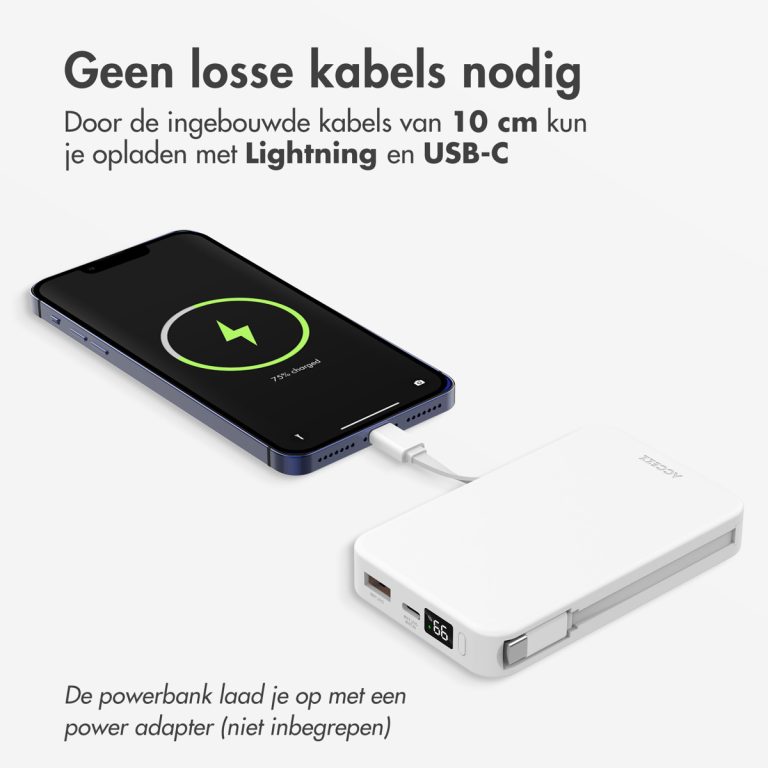 Accezz Powerbank 10.000 mAh met geïntegreerde kabels - Wit - Afbeelding 6